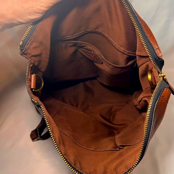 Fossil Brown/Camel Leather Backpack-Adjustable Strap-Phone Drop Pocket-Clean - Picture 13 of 15